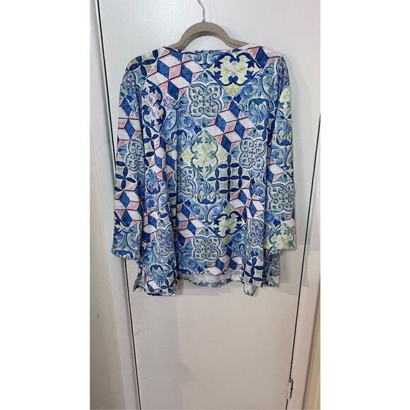 ALFRED DUNNER WOMENS BLUE GREEN CREW NECK BLOUSE SIZE 3XL P1-187 - Picture 6 of 9